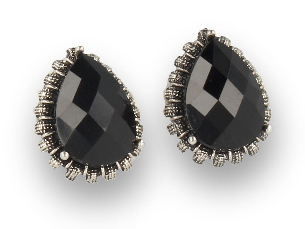 Klipsy do uszu srebrne z czarnym kryształkiem
