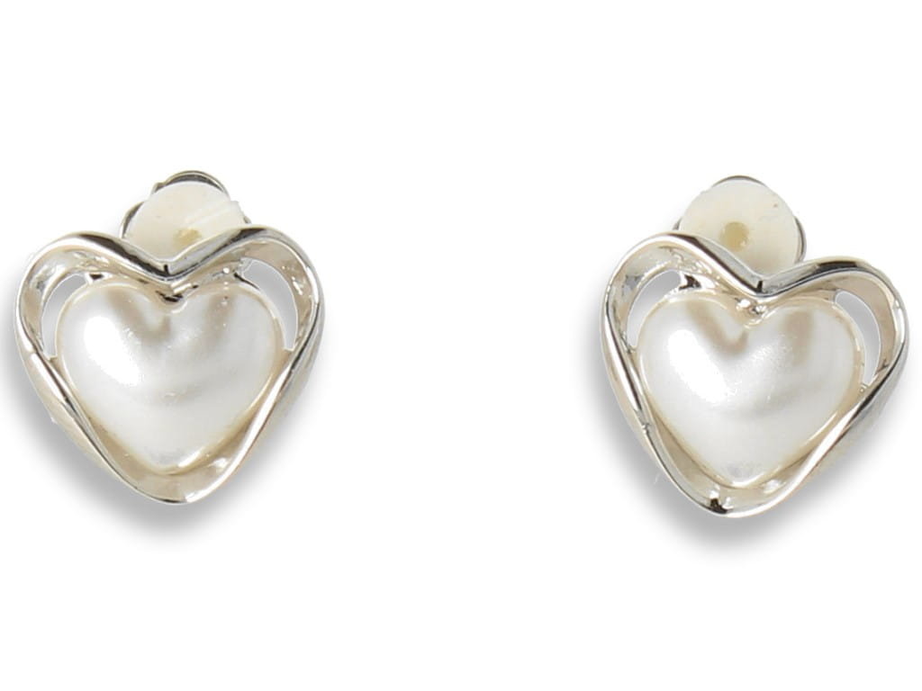 Klipsy do uszu srebrne serduszka z perełką
