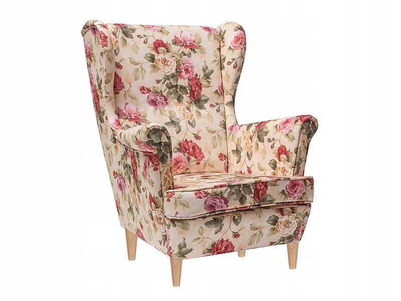 Uszak fotel KING skandynawski wzór kwiatowy coral