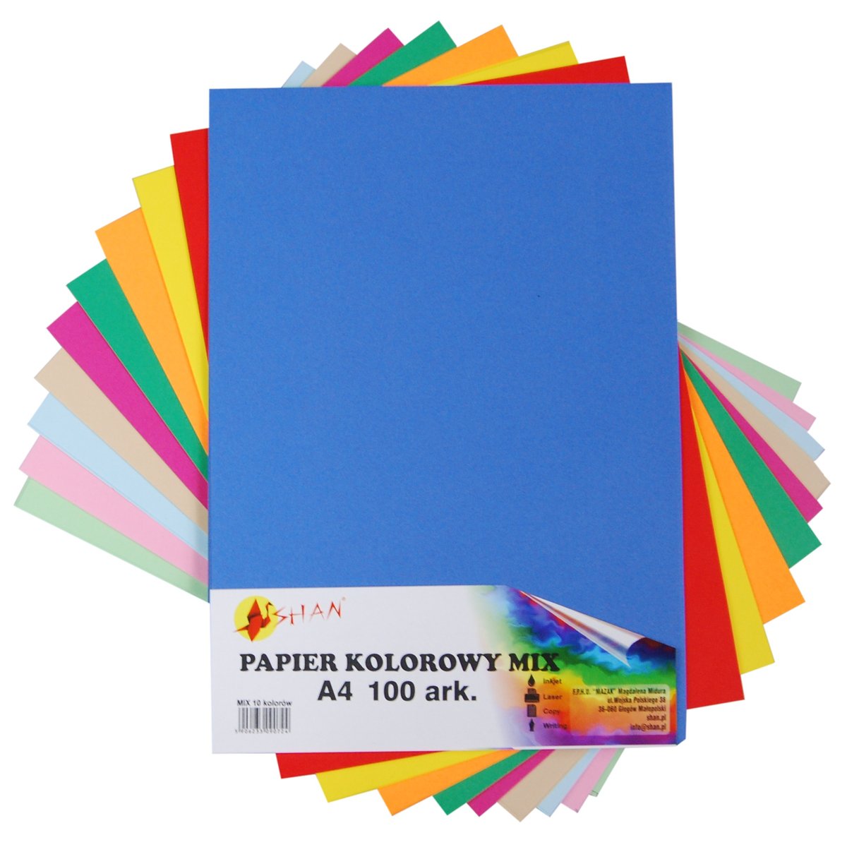 Papier kolorowy A4 mix 100 arkuszy 10 kolorów