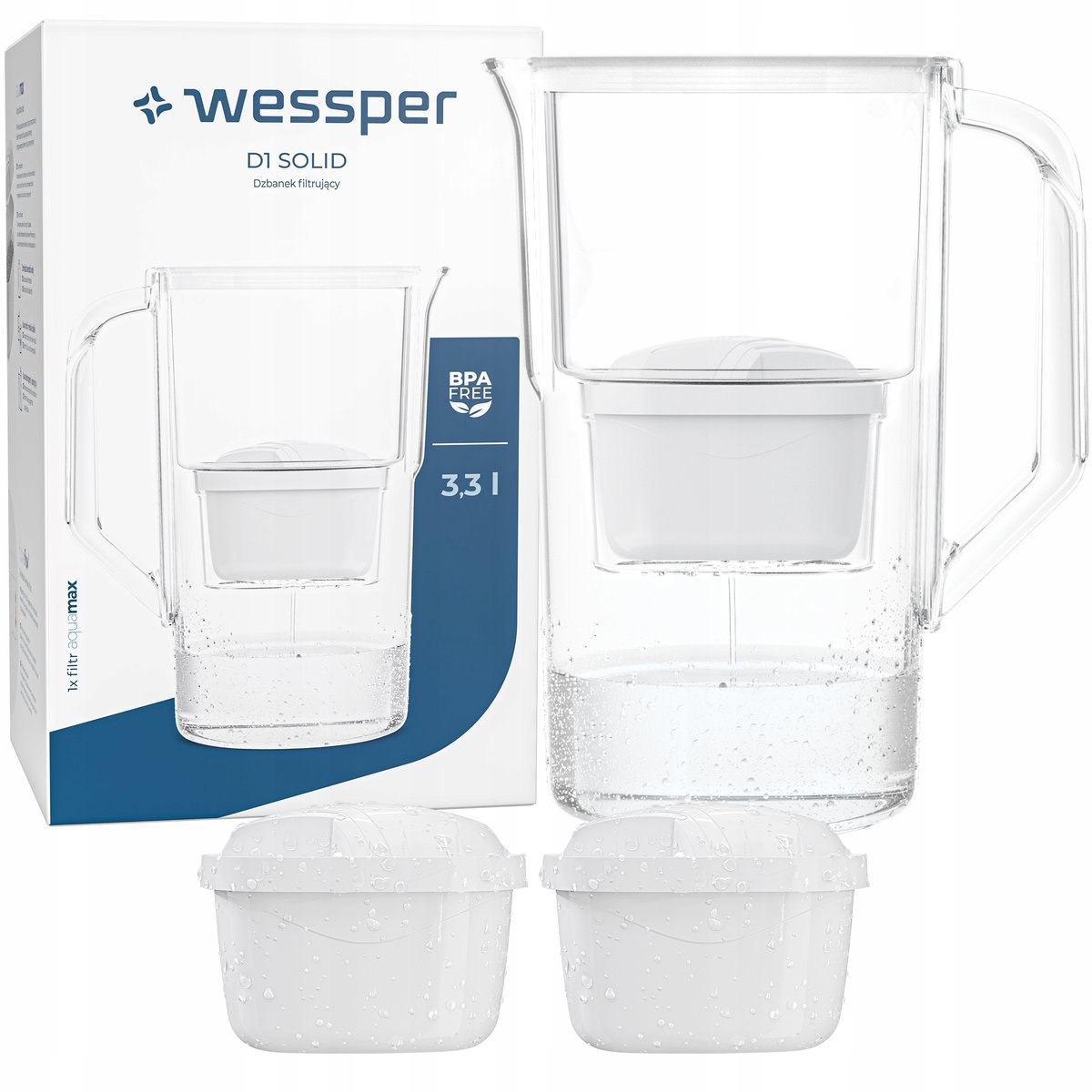 Dzbanek z filtrem do wody Wessper D1 SOLID 3,3l biały + 3x Filtr aquamax