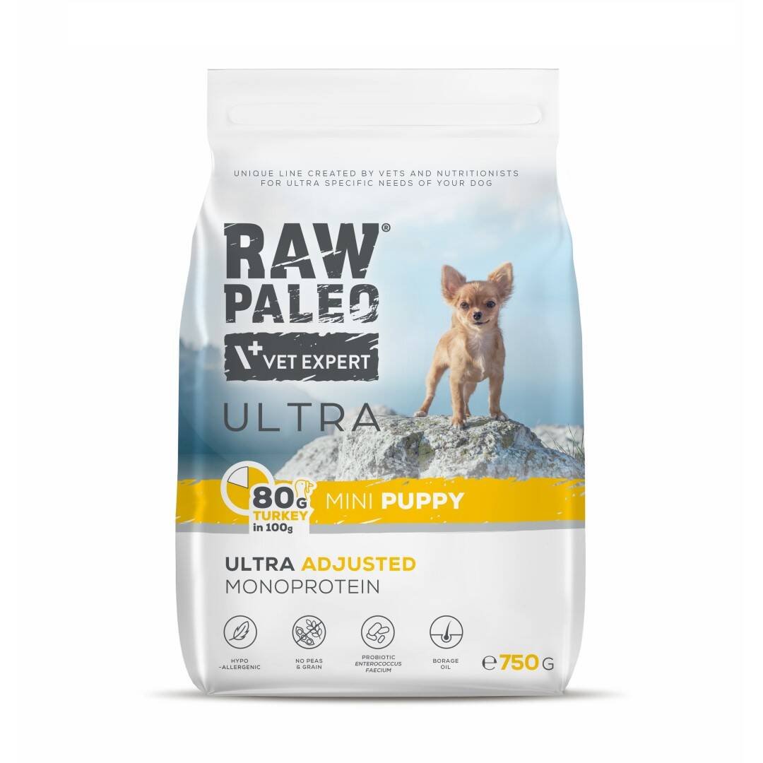 Raw Paleo Ultra Turkey Mini Puppy 750g Monoproteinowa Z Indykiem Dla Szczeniąt Małych Ras