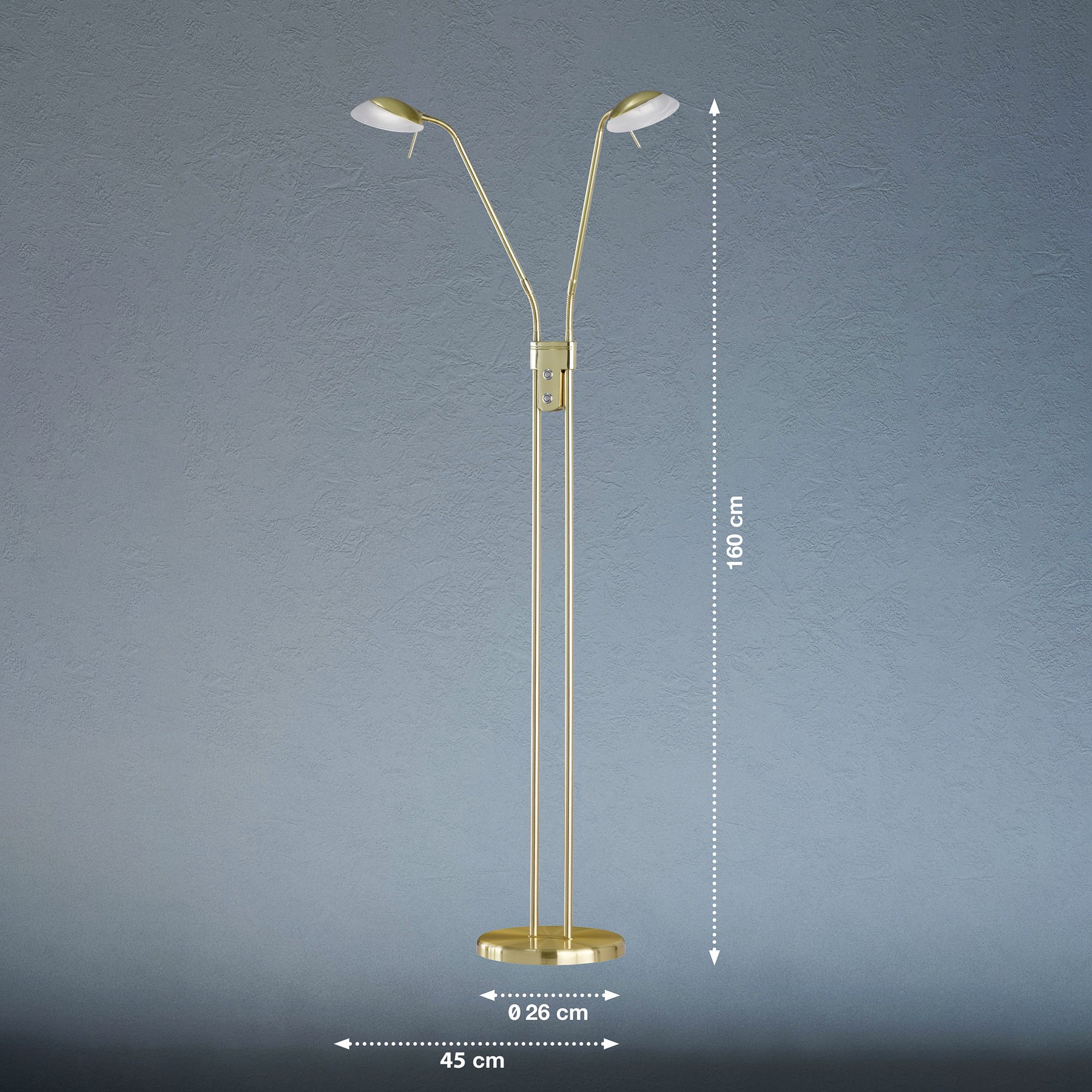 FISCHER & HONSEL Lampa stojąca LED Pool, kolor mosiądz, wysokość 160 cm, 2-punktowa.