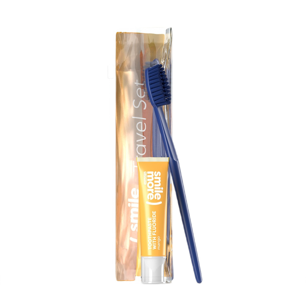 HISKIN SET Smile Pasta Do Zębów 30ml + Szczoteczka Do Zębów Yellow + Kosmetyczka