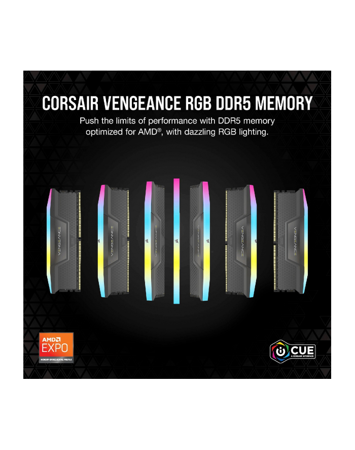 Corsair DDR5 - 32GB - 5600 - CL - 40 (2x 16 GB) dual kit, RAM (gray, CMH32GX5M2B5600Z40, Vengeance RGB, AMD EXPO)