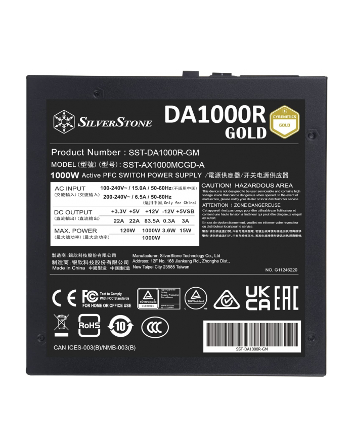 silverstone technology SilverStone SST-DA1000R-GM 1000W, PC power supply (Kolor: CZARNY, 7x PCIe, cable management, 1000 watts)
