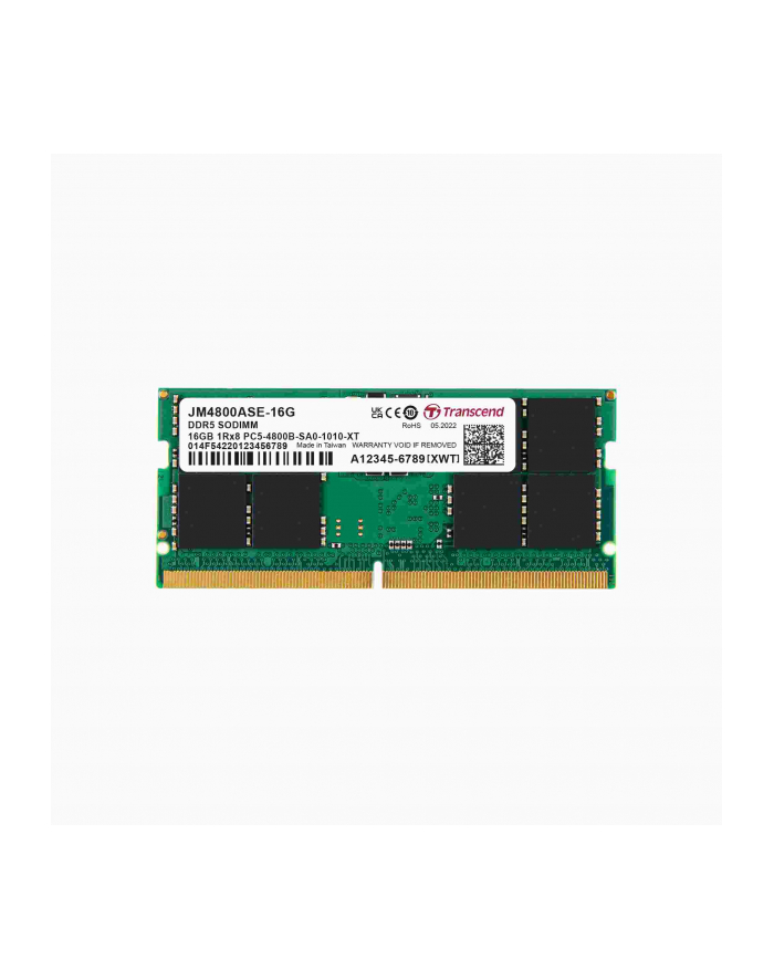 TRANSCEND 16GB JM DDR5 4800 SO-DIMM 1Rx8 2Gx8 CL40 1.1V