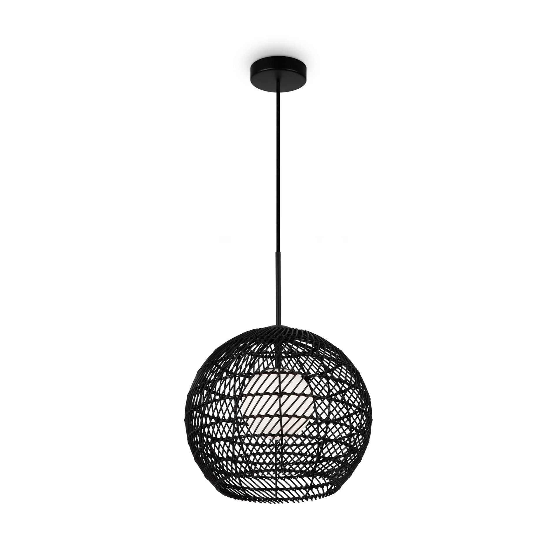 Czarna, pleciona lampa wisząca MOD204PL-01B1 z serii CANE