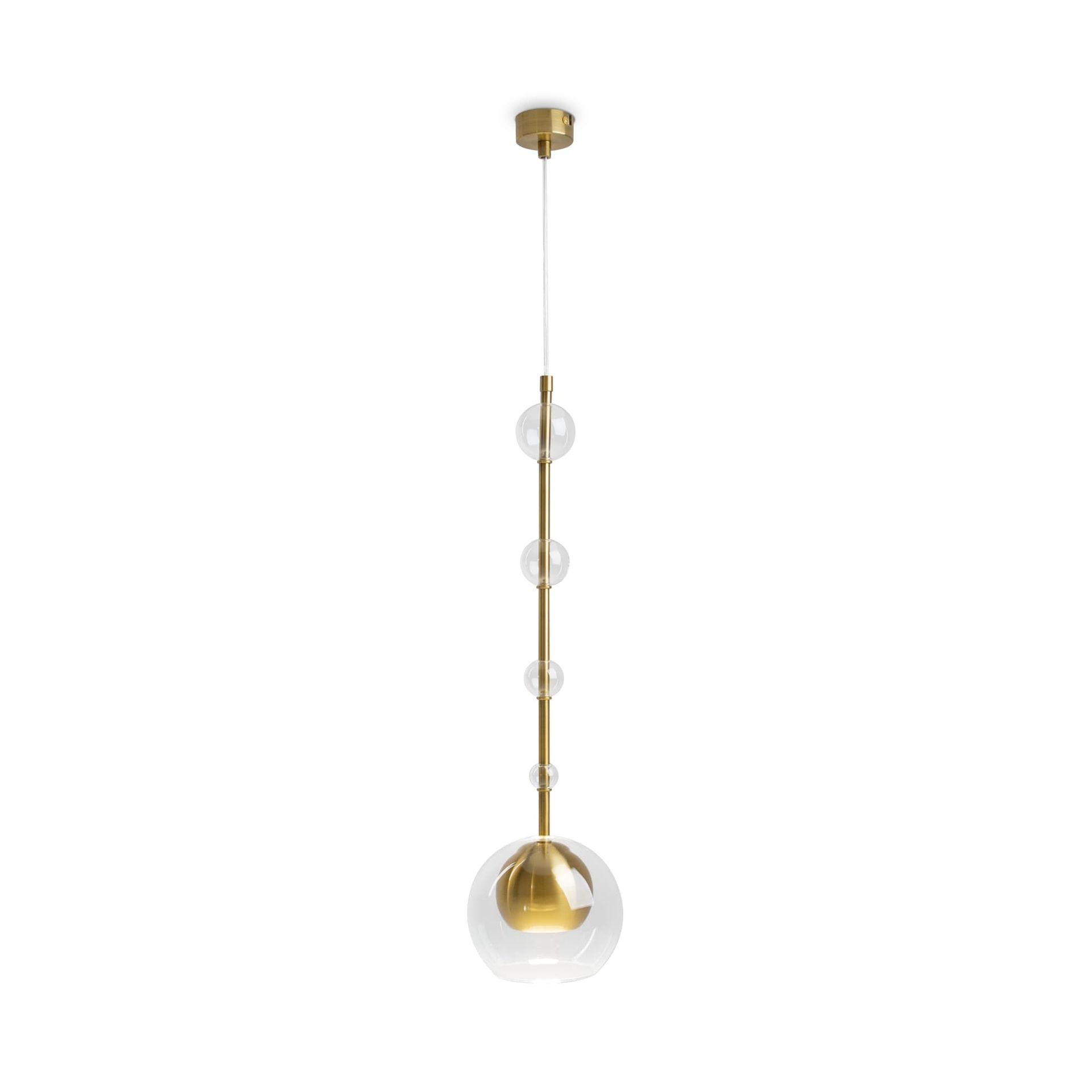 Złota lampa wisząca ze szlanym kloszem MOD227PL-01BS z serii ROS