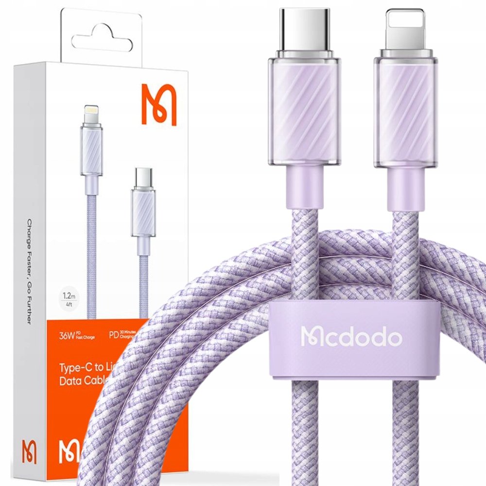 KABEL DO IPHONE, MOCNY, SUPER SZYBKI, MCDODO, 36W, 1.2M, FIOLETOWY