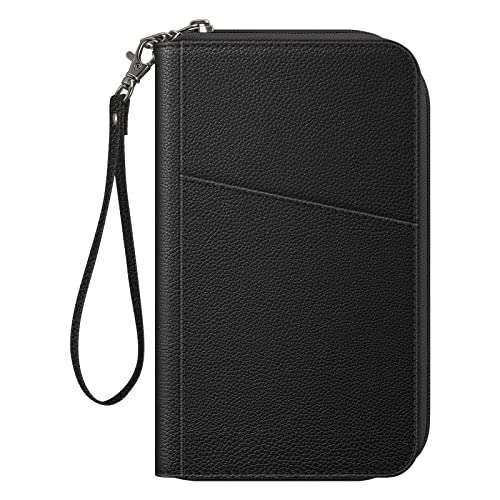 Fintie Etui na paszport, portfel podróżny dla rodziny 4-6, blokujący RFID, podróżny organizer na dokumenty, kopertówka, na paszporty, wizytówki, karty kredytowe, karty pokładowe, czarny