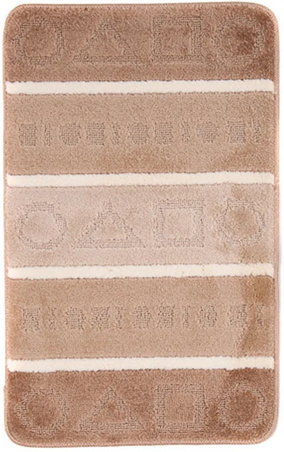 Stylowy beżowy dywanik łazienkowy w geometryczne wzory T1-C97