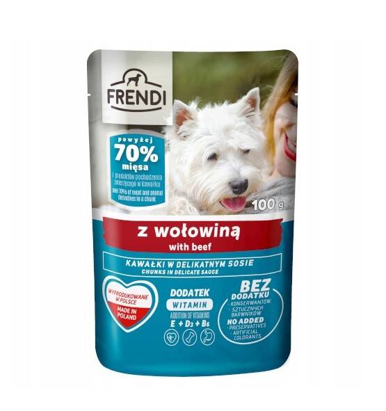 Frendi-  Kawałki w delikatnym sosie z wołowiną dla psa 100g