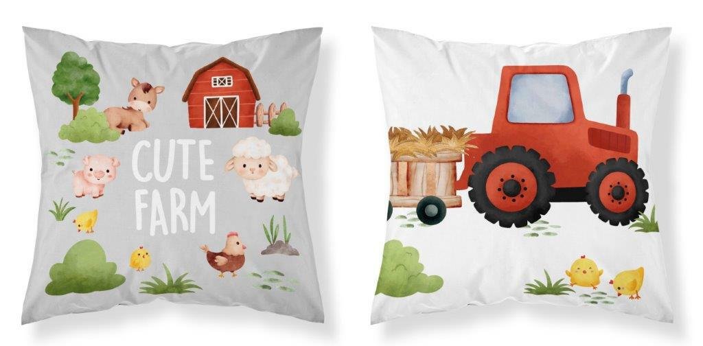 Poszewka 40x40 Cute farm czerwony traktor urocza farma dwustronna PSBA Mayamoo