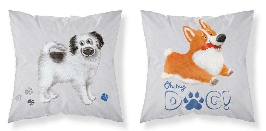 Poszewka 40x40 Psy pieski szara dwustronna PSBA Mayamoo