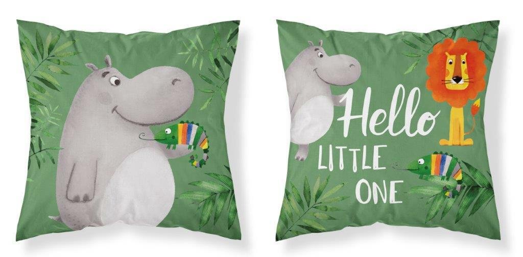 Poszewka 40x40 Hello Little One hipopotam lew kameleon zielona dwustronna PSBA Mayamoo
