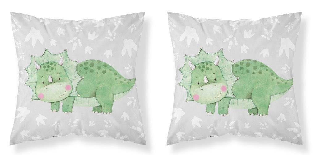 Poszewka 40x40 Triceratops zielony dinozaur szara dwustronna PSBA Mayamoo