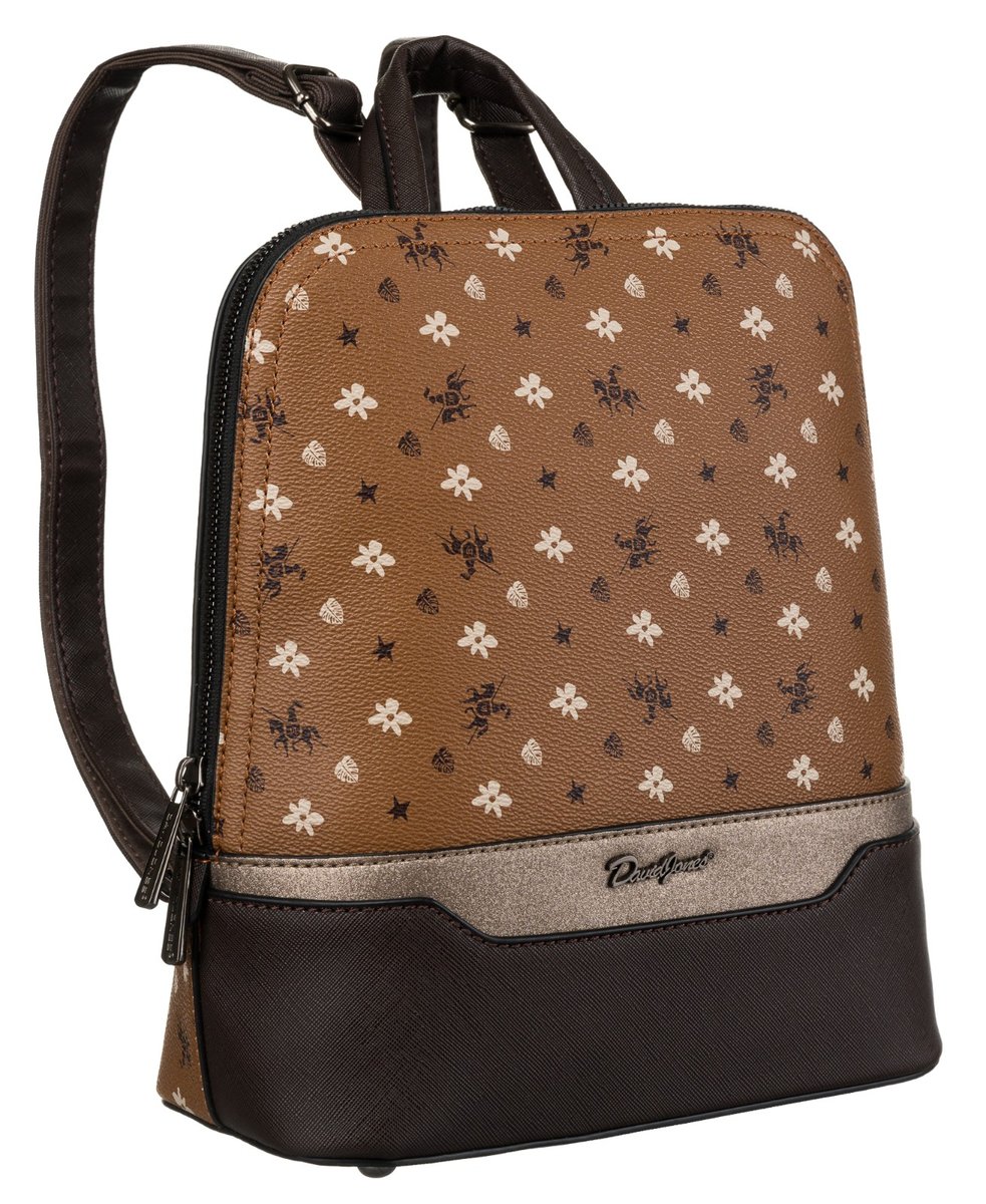 Elegancki mały plecaczek miejski wygodny na suwak David Jones, brązowy