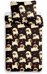 Jerry Fabrics Pościel z mikrofibry 140x200 Psy bulldogs czarna beżowa poszewka 70x90