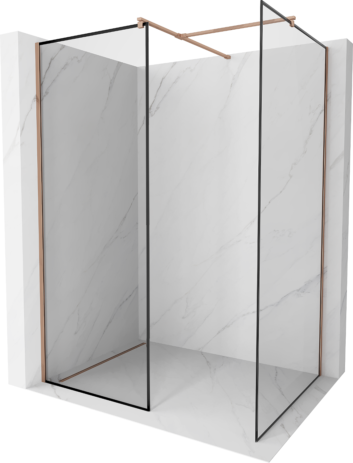 Mexen Kioto ścianka prysznicowa Walk-in 150 x 120 cm, czarny wzór, różowe złoto - 800-150-202-60-70-120