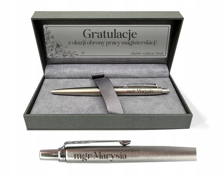 Długopis Parker Jotter Steel Ct+grawer+etui+tabliczka Z Dedykacją Prezent