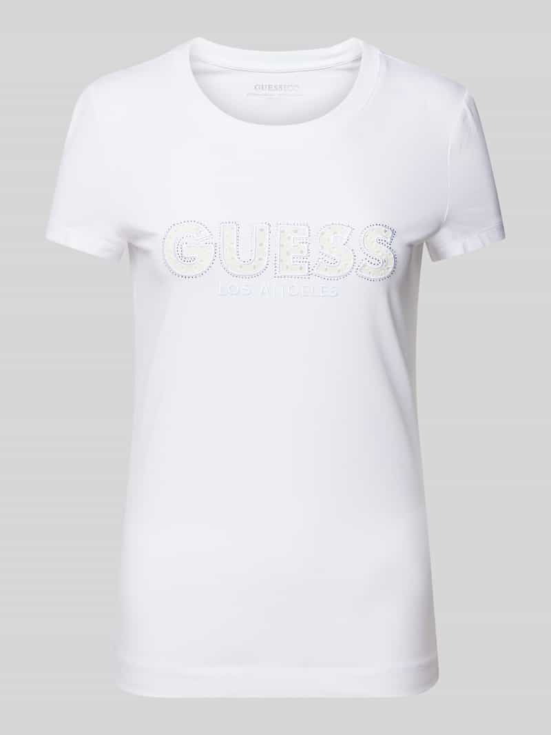 T-shirt z wyhaftowanym logo i obszyciem ozdobnymi kamieniami