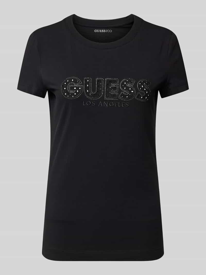T-shirt z wyhaftowanym logo i obszyciem ozdobnymi kamieniami