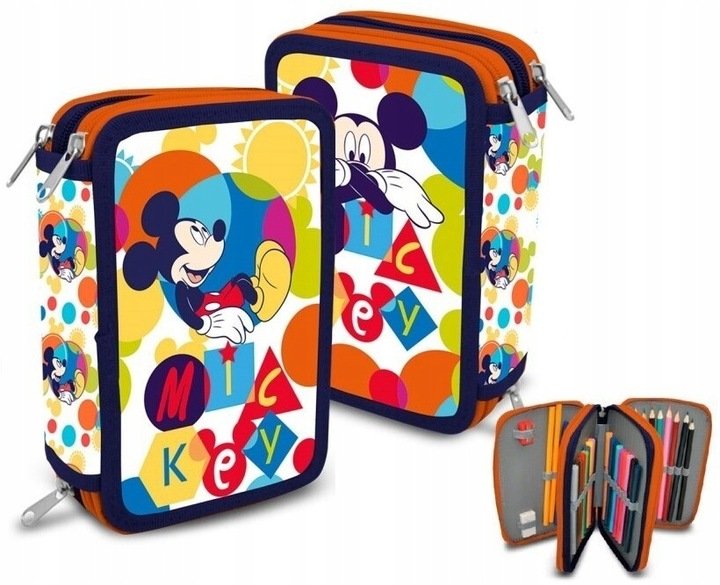 Piękny rozkładany potrójny piórnik z wyposażeniem Mickey Mouse Disney