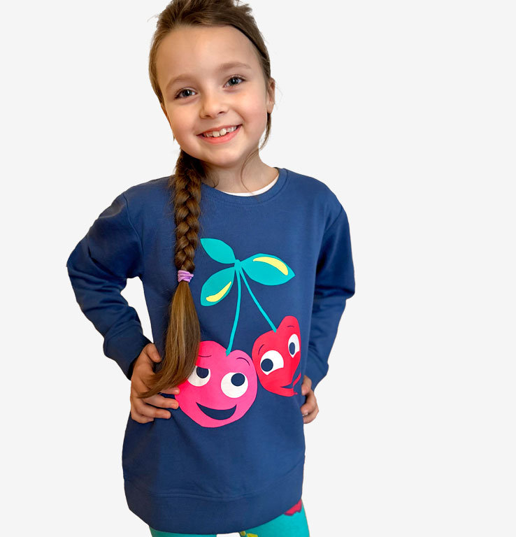 Bluza Dziecięca Dziewczęca dresowa bawełna 134 z wisienkami Granatowa Endo