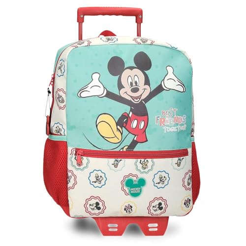 Joumma Disney Mickey Best Friends Together Plecak z wózkiem wielokolorowy 25x32x12 cm Poliester 9,9 l, Biały, Plecak z wózkiem