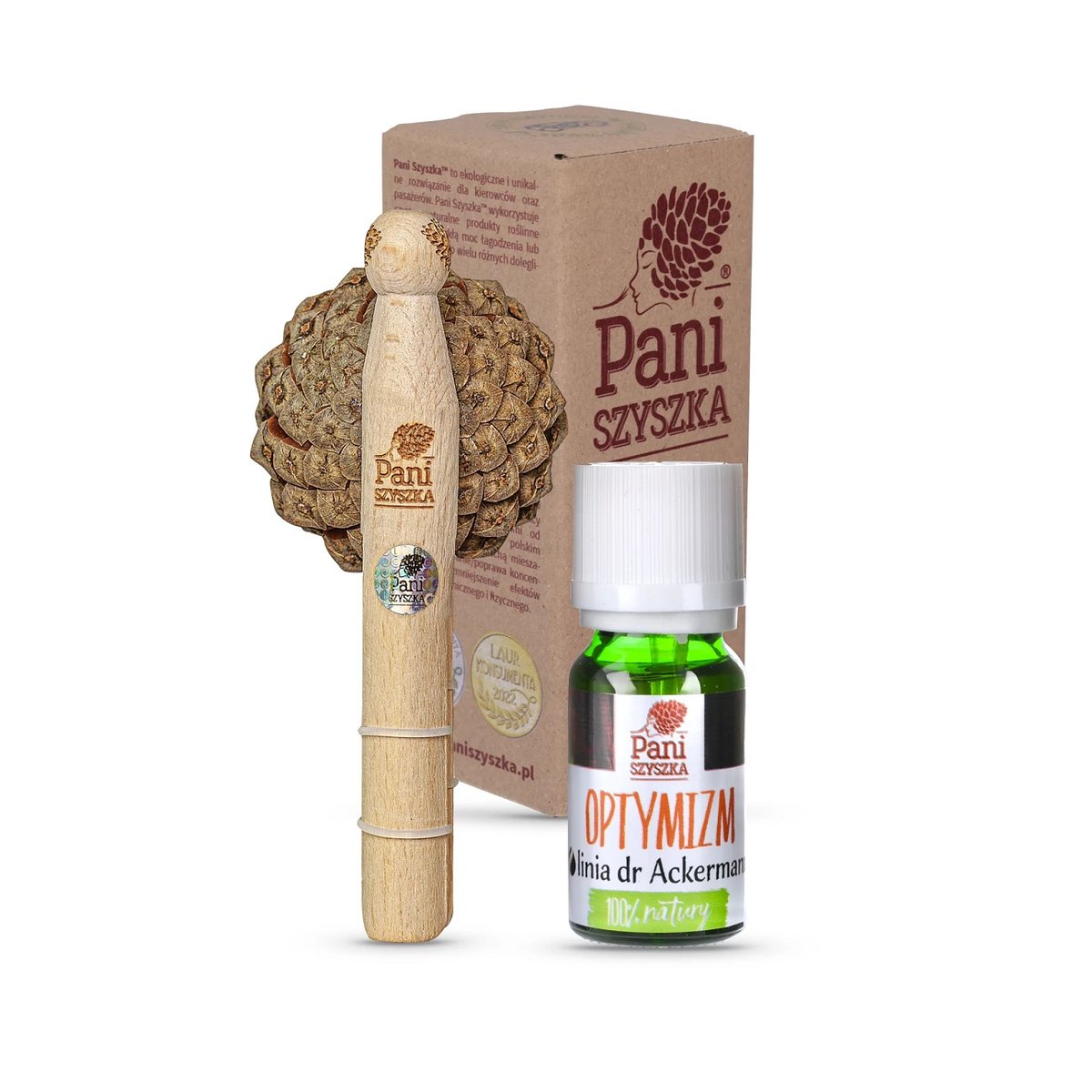 Pani Szyszka, zestaw do aromaterapii, do samochodu i domu, dr ACKERMANN, kratka pozioma, OPTYMIZM