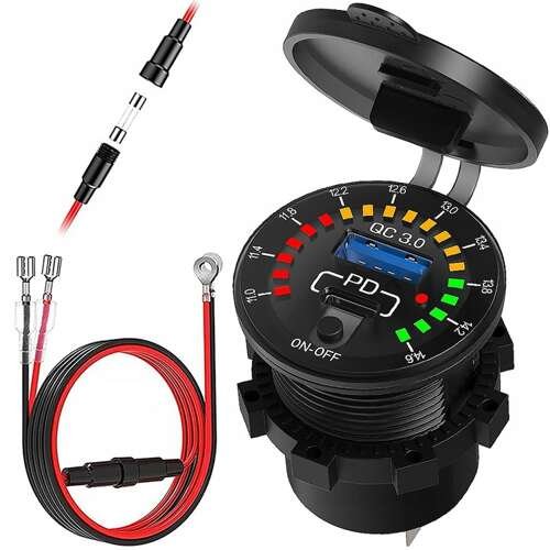 ŁADOWARKA MOTOCYKLOWA USB 2x USB QC3.0 + WOLTOMIERZ MC3088PD Freedconn