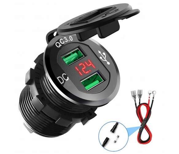 GNIAZDO SAMOCHODOWE ŁADOWARKA 2x USB 3,1A 12V 24V MC3084G BLACK FREEDCONN