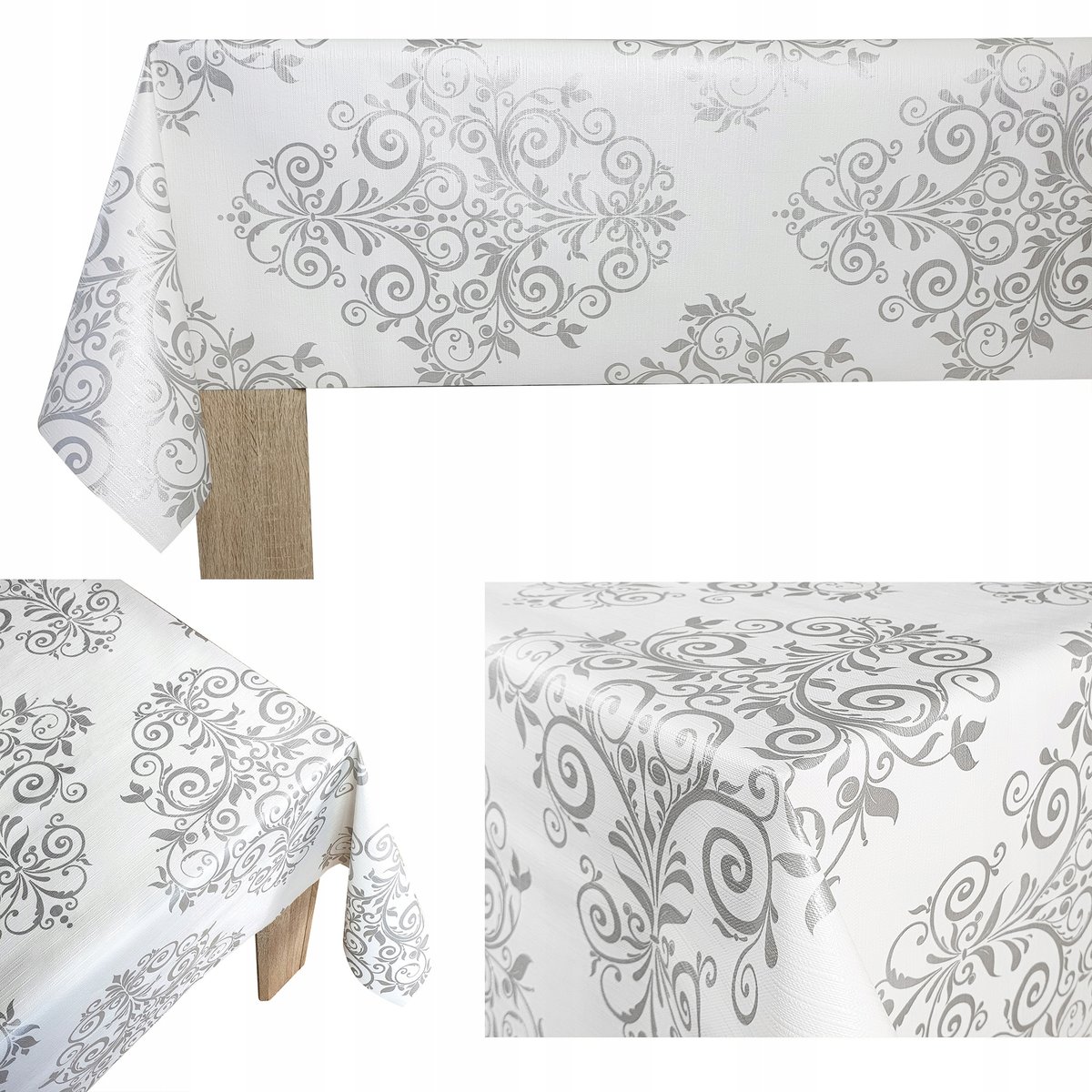 Flizelinowy Obrus Plamoodporny Srebrny Wzór Na Blat Ławę Stół 140x120cm