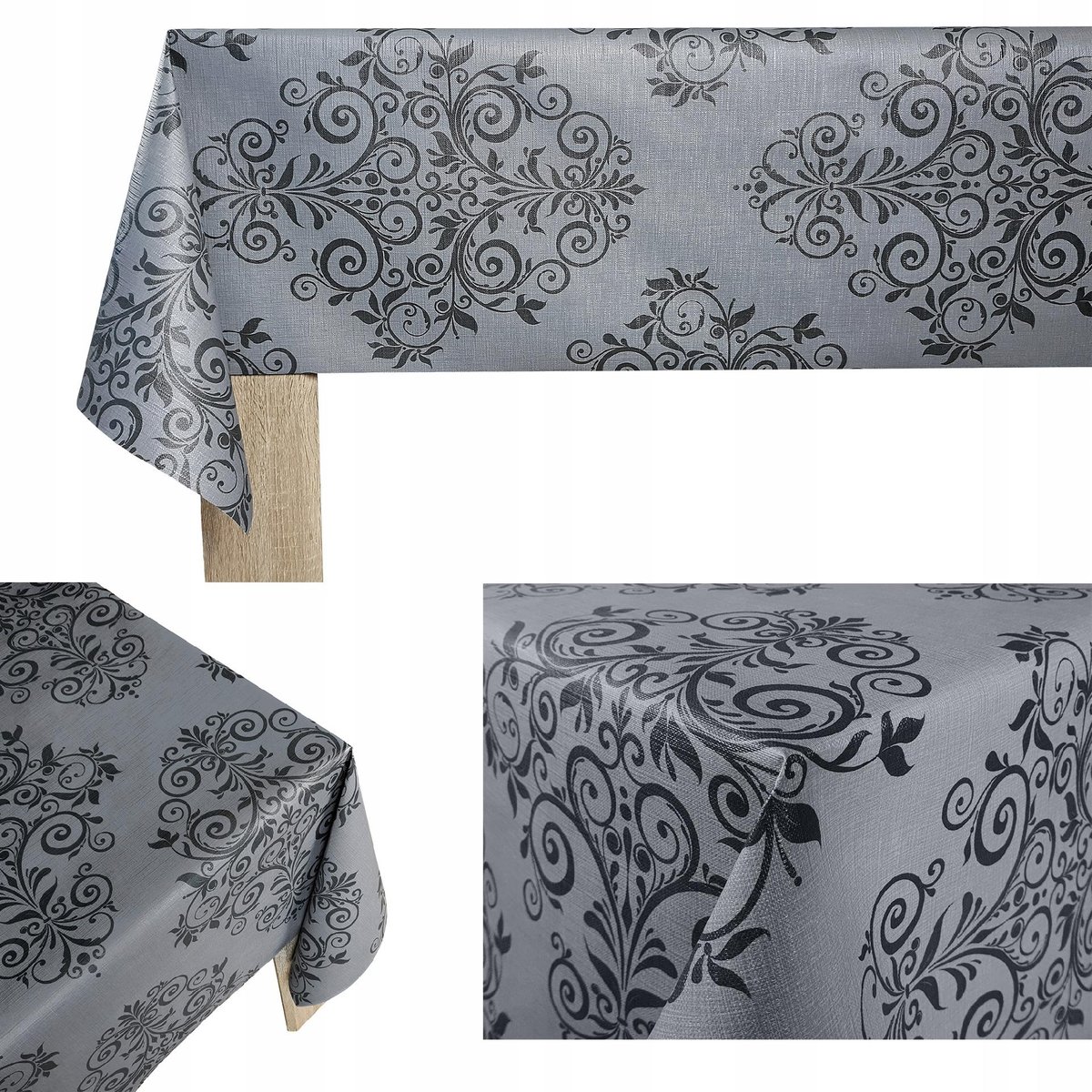 Flizelinowy Obrus Dekoracyjny Czarny Wzór Na Ławę Stół Blat 140x140cm
