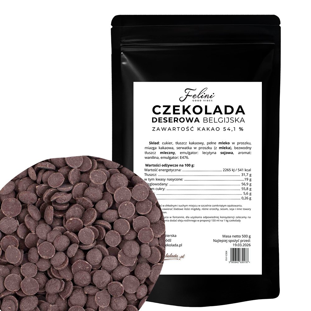Felini czekolada deserowa belgiska 54,9% 500g