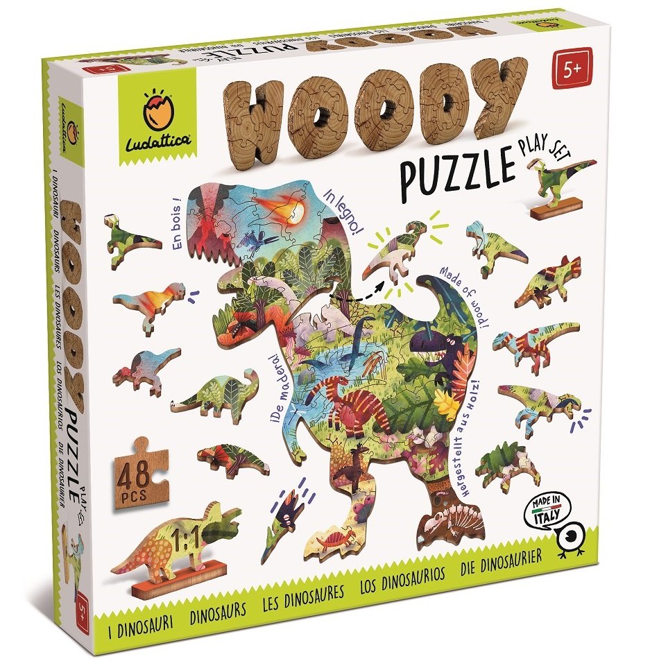 Drewniane puzzle konturowe Ludattica - Dinozaury 48 el.