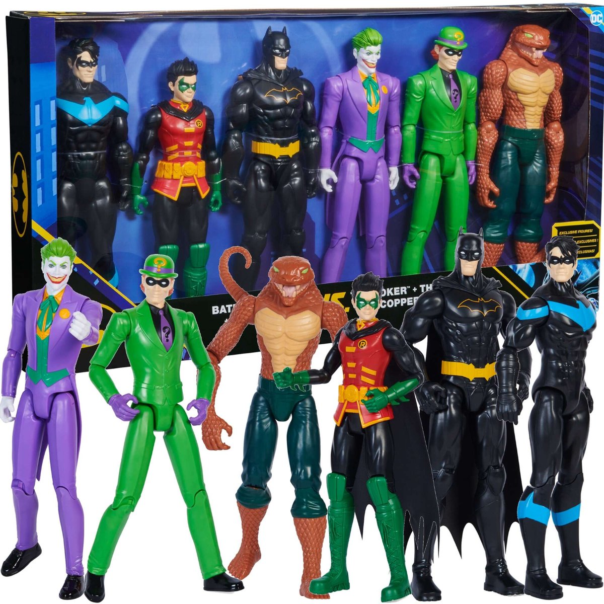 Duży Zestaw 6w1 DC Comics Duże figurki Batman, Robin, Nightwing, Joker, Człowiek Zagadka, Copperhead 28 cm 3+