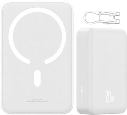 Baseus Powerbank z ładowaniem indukcyjnym Qi, Magnetic Mini, do MagSafe, 20 000mAh, 20W, biały