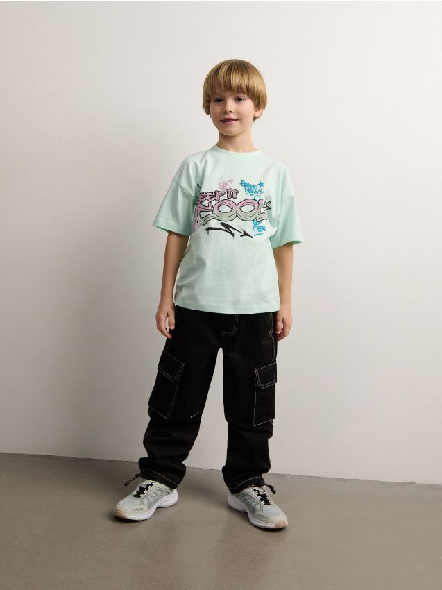 Reserved - Spodnie cargo z przeszyciami - czarny