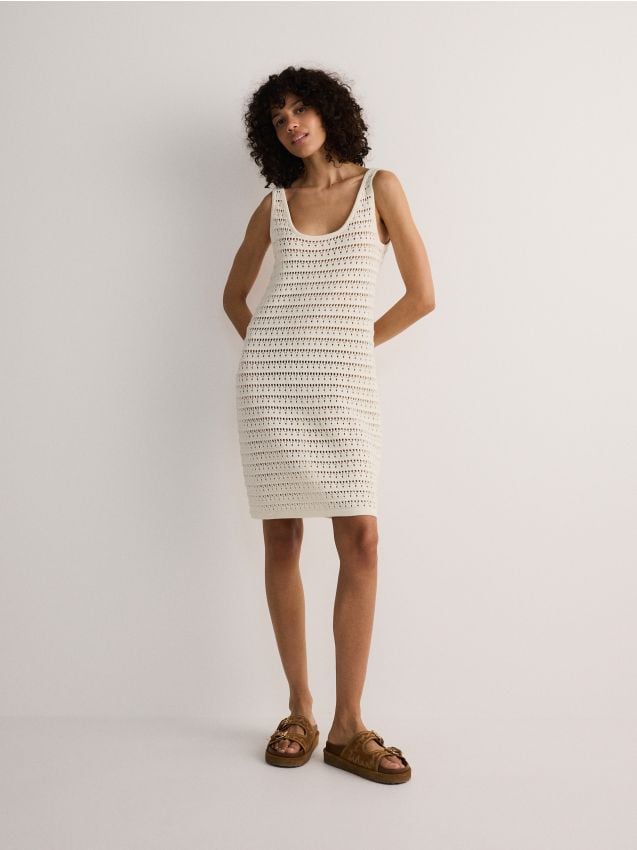 Reserved - Ażurowa sukienka - złamana biel