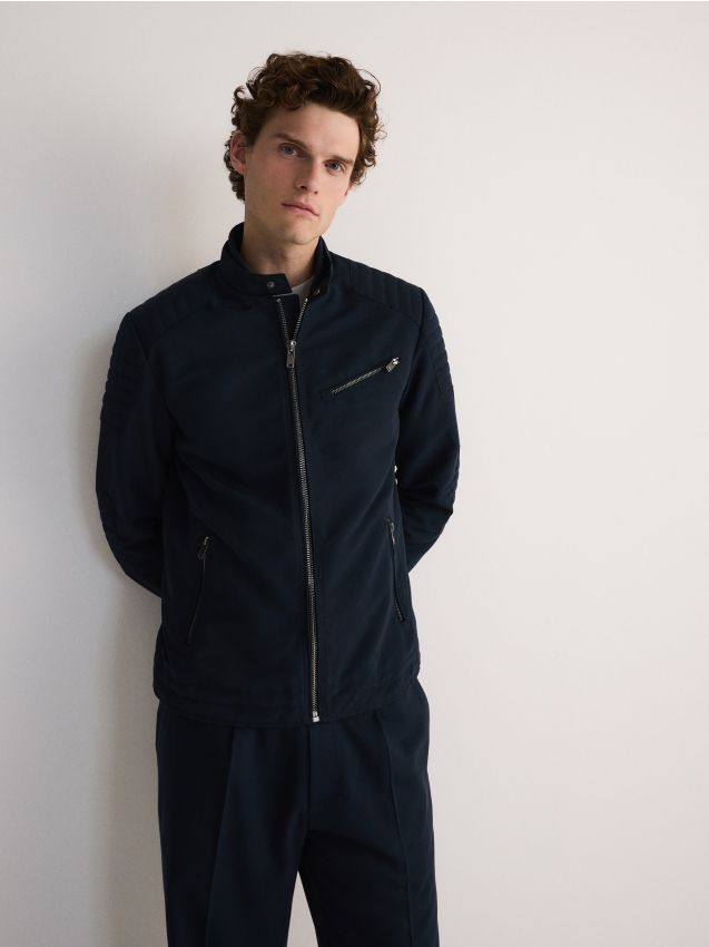 Reserved - Kurtka biker ze stójką - granatowy