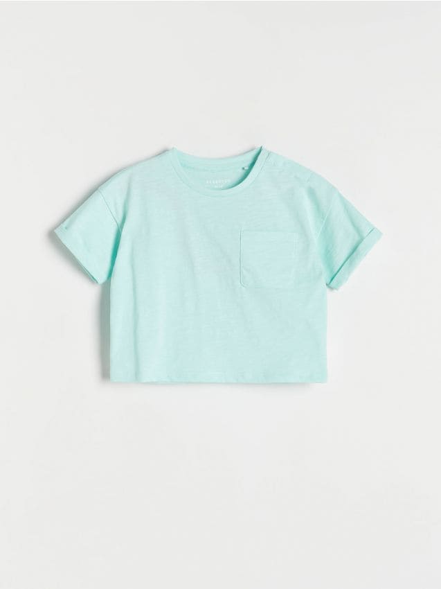 Reserved - Bawełniany t-shirt - turkusowy
