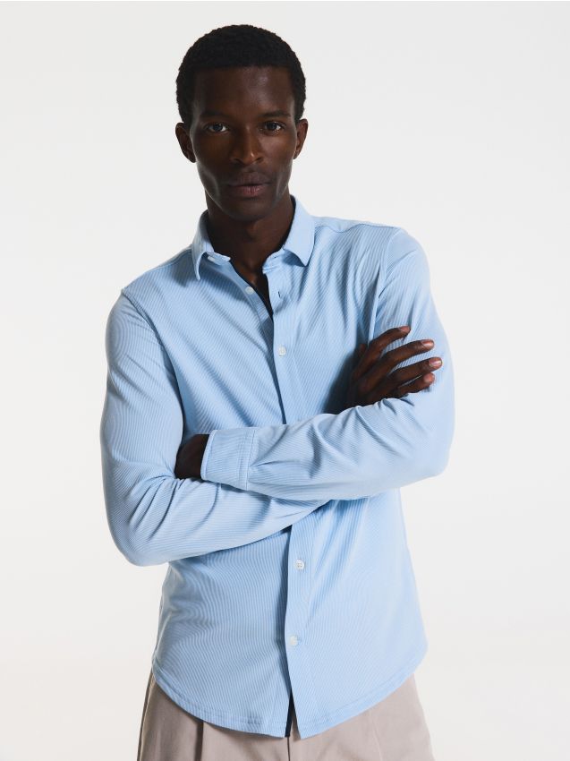 Reserved - Koszula slim fit w paski - jasnoniebieski