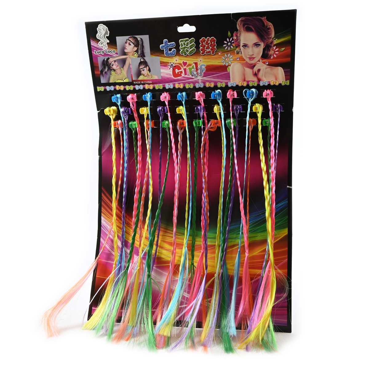 Warkoczyki Kolorowe Pasemka 32cm Dopinki Do Włosów Spinki Zestaw, 30 Szt.