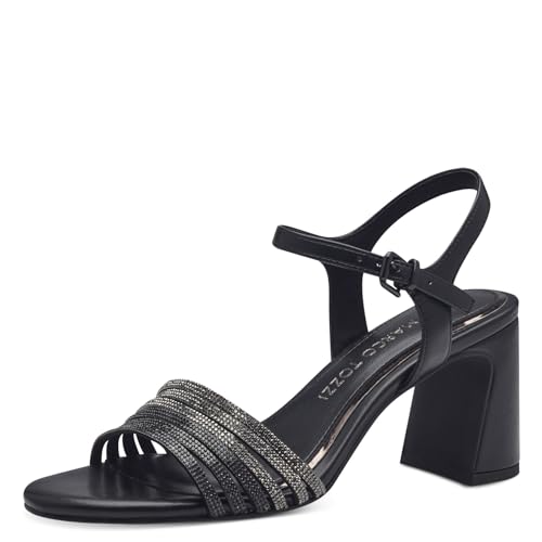 MARCO TOZZI Feel Me sandały damskie, miękka podszewka, wegańskie, 2-28383-42 sandały z obcasem, czarny Comb, 42 EU