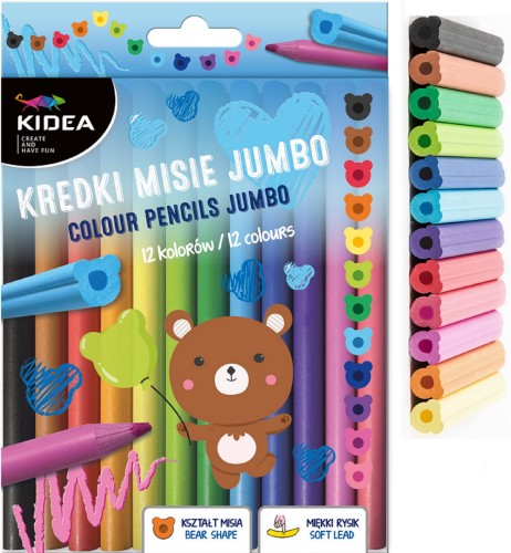 Kredki misie Jumbo 12 kolorów Kidea