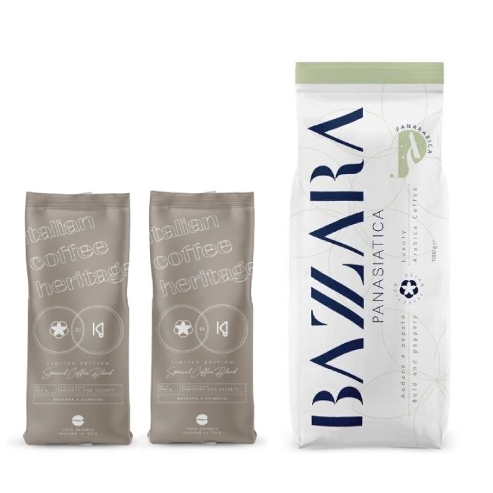 ZESTAW - Kawa ziarnista Bazzara Luxury Blend Panasiatica 1kg + Bazzara X Konesso - Special Coffee Blend 2x250g