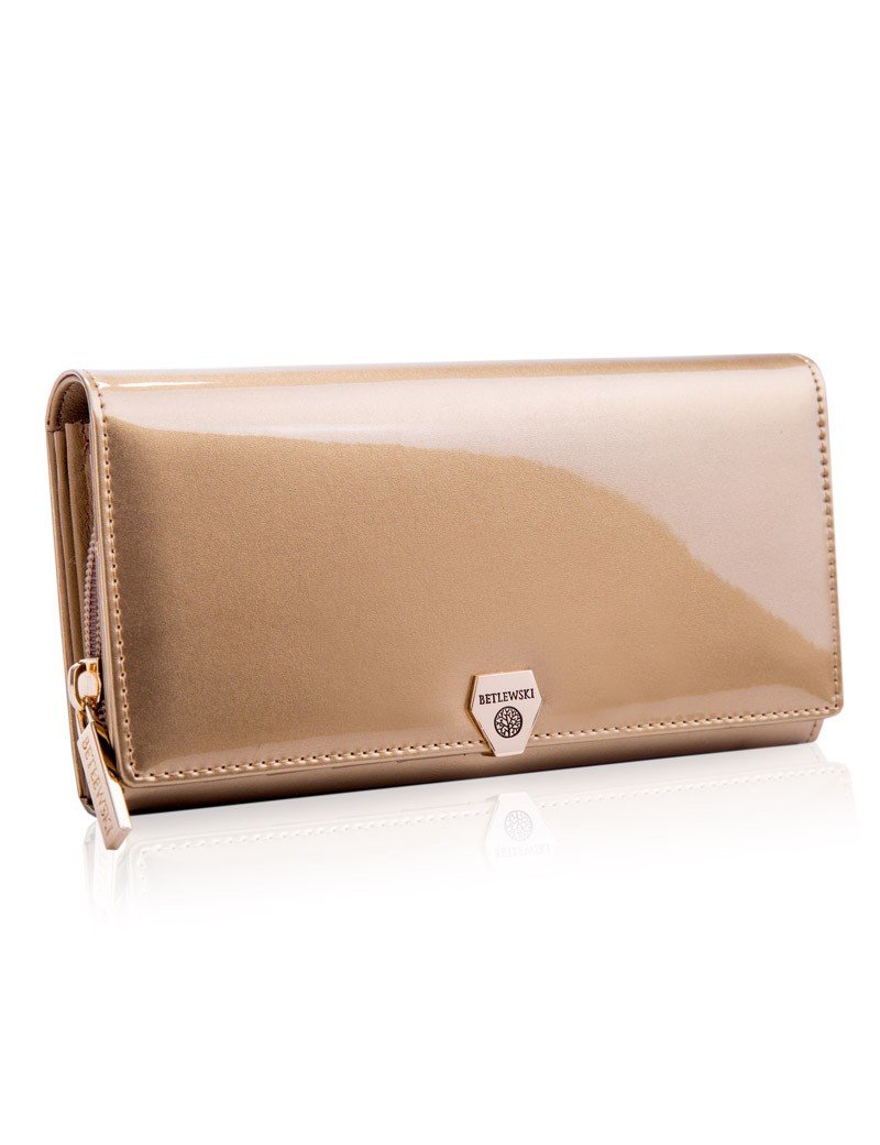 Betlewski, Portfel skórzany damski, złoty, 10x19,2 cm