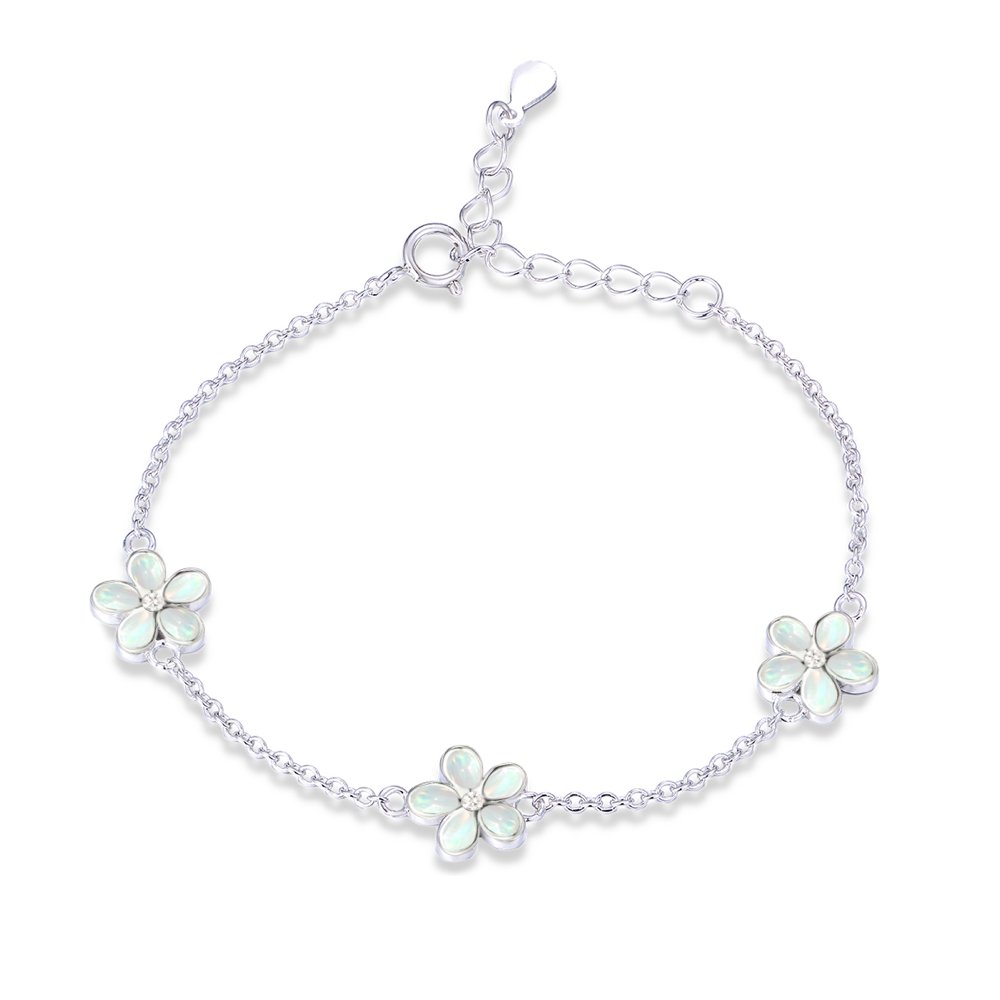 MINET Srebrna bransoletka KWIATY z białymi opalami